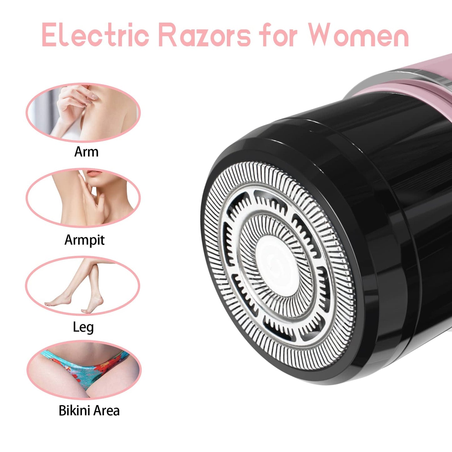 Electric Razor, Rechargeable Facial Hair Removal for Women Waterproof, Women Legs, Underarms, Face (Pink).